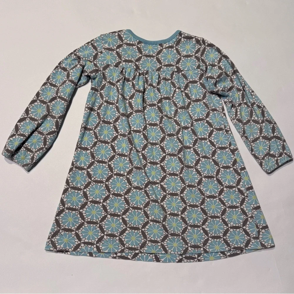 Hanna Andersson White Blue Floral Print Long Sleeve Dress Girls Size 110